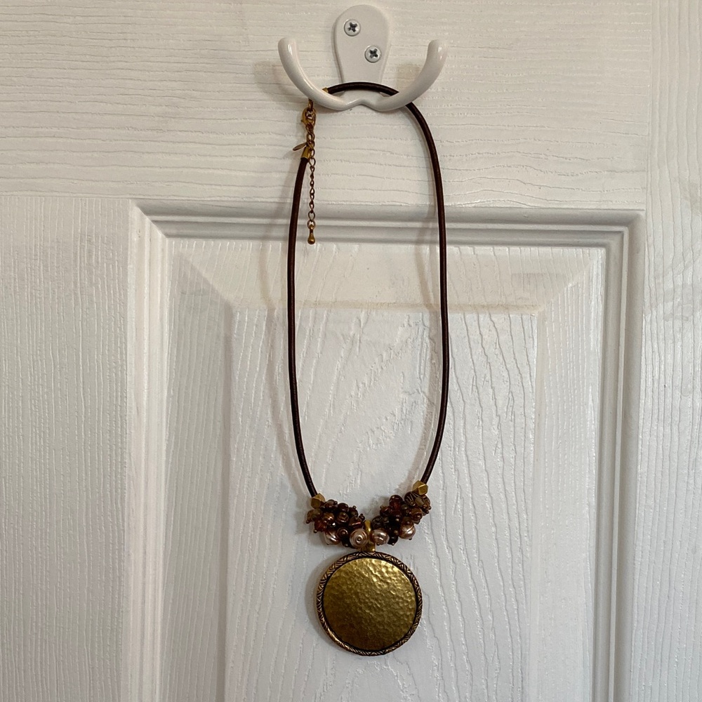 Premier Designs Gold Pendant Necklace with Brown Cord